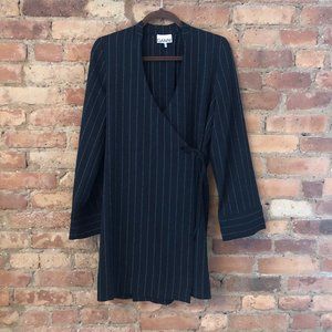 GANNI Pinstriped crepe mini wrap dress